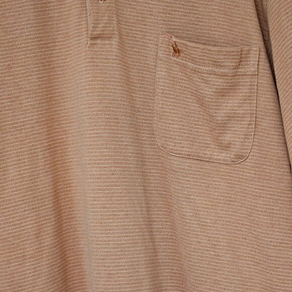 Knights Sportswear Mens Polo Shirt L Peach Striped Pocket Logo Polyester Cotton - Picture 7 of 9